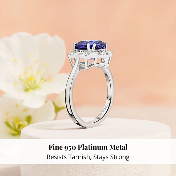 Certified And Appraised Rhapsody AAAA Tanzanite And E-F VS Diamond 4.25 Ctw Ring In 950 Platinum 7.65 Grams