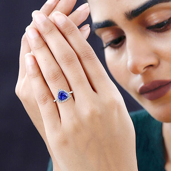 Certified And Appraised Rhapsody AAAA Tanzanite And E-F VS Diamond 3.00 Ctw Halo Ring In 950 Platinum 5 Grams