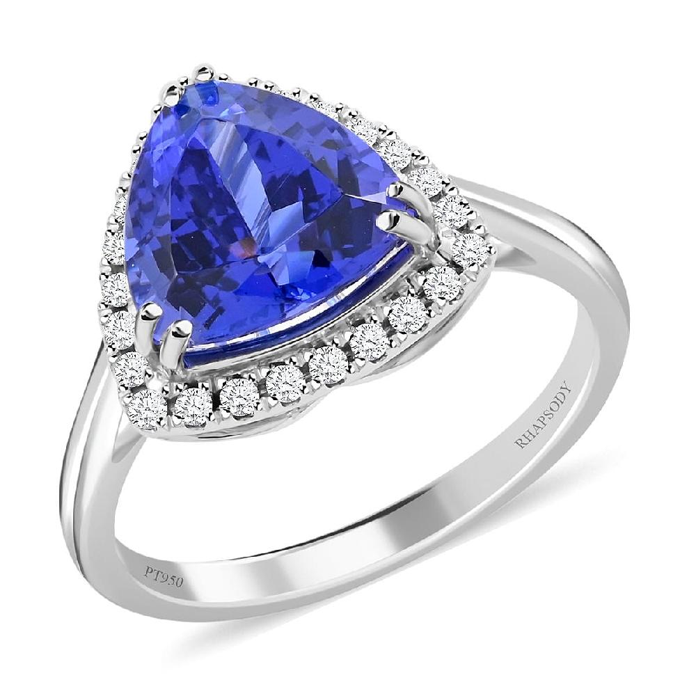 Certified and Appraised Rhapsody AAAA Tanzanite and E-F VS Diamond 3.00 ctw Halo Ring in 950 Platinum 5 Grams