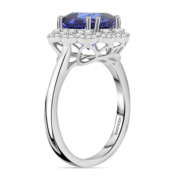 Certified And Appraised Rhapsody AAAA Tanzanite And E-F VS Diamond 4.25 Ctw Ring In 950 Platinum 7.30 Grams