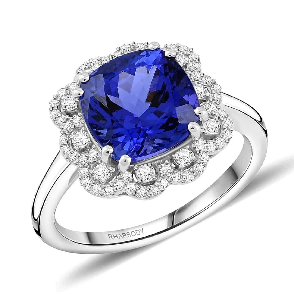 Certified and Appraised Rhapsody AAAA Tanzanite and E-F VS Diamond 4.25 ctw Ring in 950 Platinum 7.30 Grams