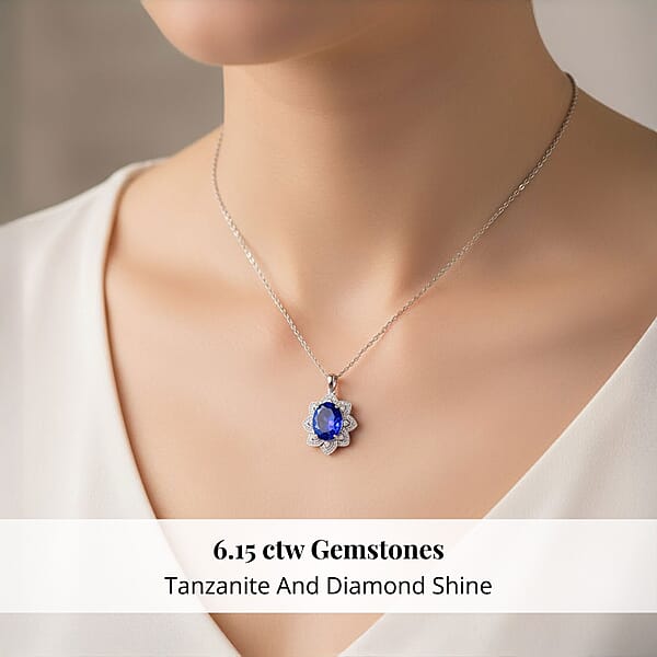 Certified And Appraised Rhapsody AAAA Tanzanite And E-F VS Diamond 6.15 Ctw Pendant Without Chain In 950 Platinum 5.50 Grams