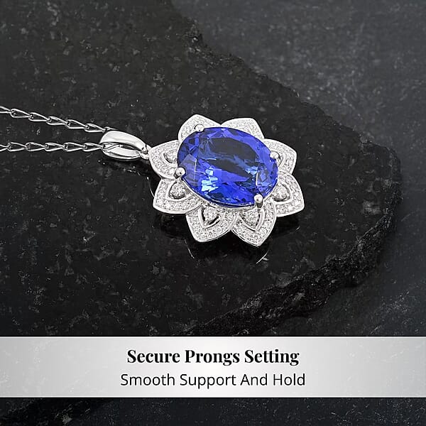Certified And Appraised Rhapsody AAAA Tanzanite And E-F VS Diamond 6.15 Ctw Pendant Without Chain In 950 Platinum 5.50 Grams