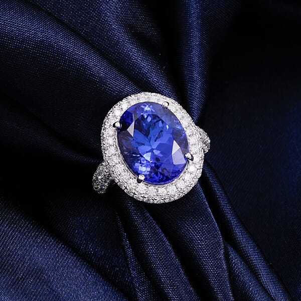 Certified And Appraised Rhapsody AAAA Tanzanite And E-F VS Diamond 10.75 Ctw Ring In 950 Platinum 9.40 Grams