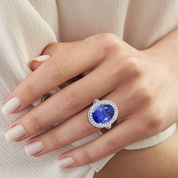 Certified And Appraised Rhapsody AAAA Tanzanite And E-F VS Diamond 10.75 Ctw Ring In 950 Platinum 9.40 Grams