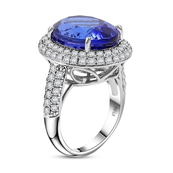 Certified And Appraised Rhapsody AAAA Tanzanite And E-F VS Diamond 10.75 Ctw Ring In 950 Platinum 9.40 Grams