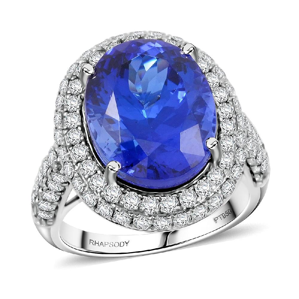 Certified and Appraised Rhapsody AAAA Tanzanite and E-F VS Diamond 10.75 ctw Ring in 950 Platinum 9.40 Grams
