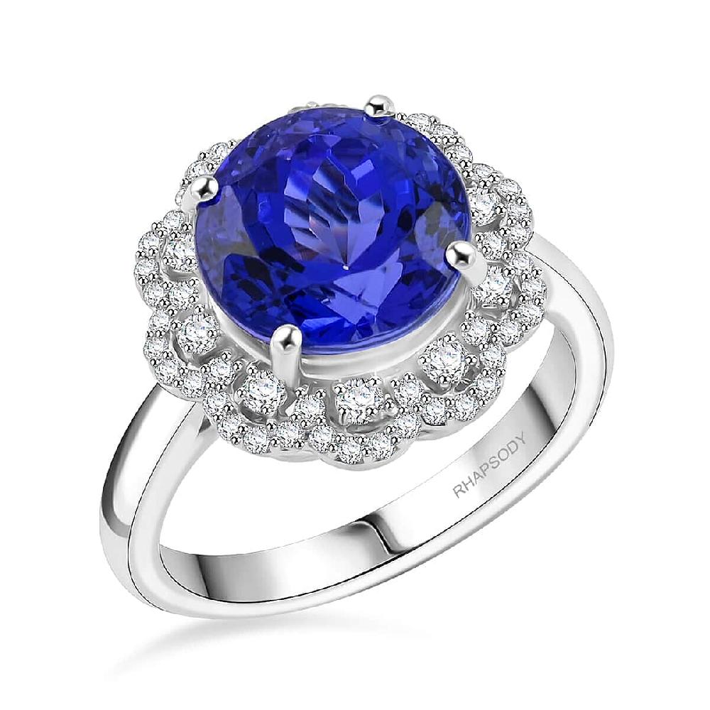 Certified and Appraised Rhapsody AAAA Tanzanite and E-F VS Diamond 4.35 ctw Ring in 950 Platinum 8.35 Grams