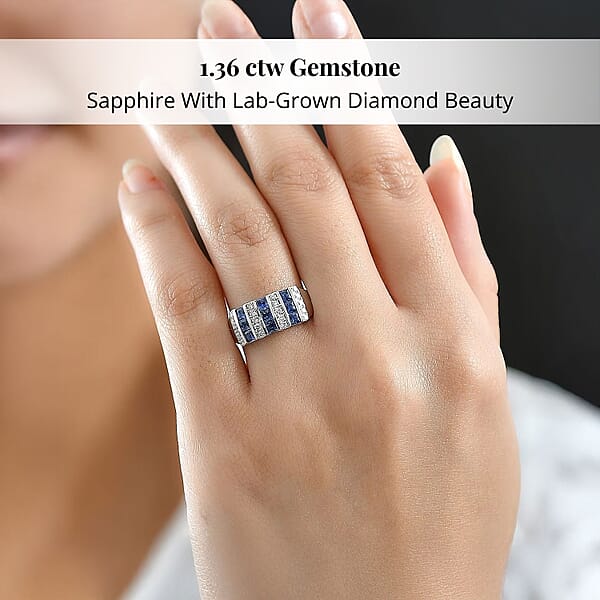 Certified & Appraised 10K White Gold AAA Ceylon Sapphire And Luxuriant Diamond G-H SI 1.36 Ctw Band Ring