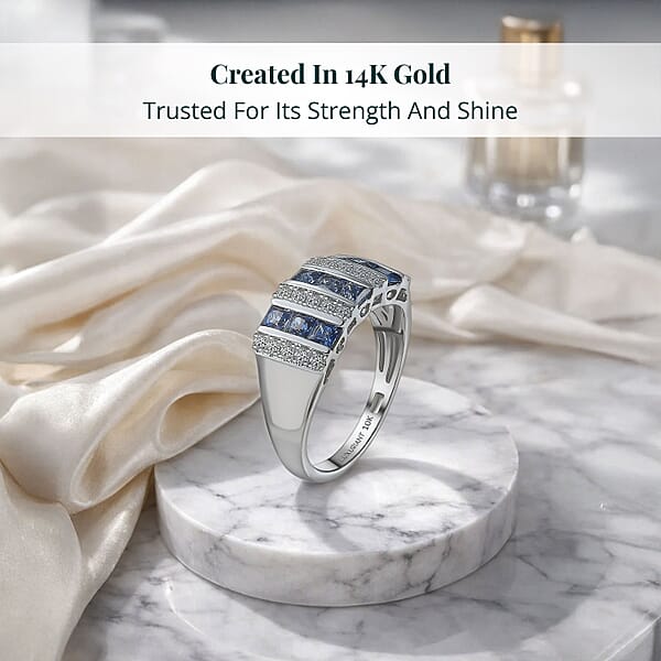 Certified & Appraised 10K White Gold AAA Ceylon Sapphire And Luxuriant Diamond G-H SI 1.36 Ctw Band Ring