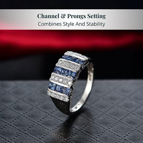 Certified & Appraised 10K White Gold AAA Ceylon Sapphire And Luxuriant Diamond G-H SI 1.36 Ctw Band Ring