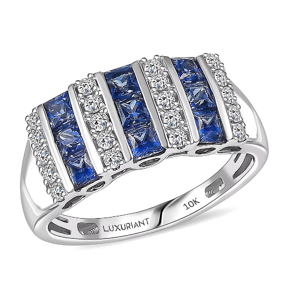 Certified & Appraised 10K White Gold AAA Ceylon Sapphire and Luxuriant Diamond G-H SI 1.36 ctw Band Ring