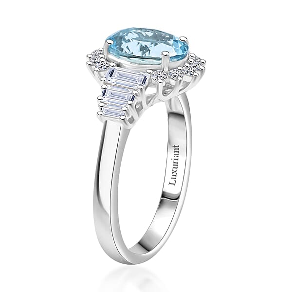 Certified & Appraised 10K White Gold AAA Mangoro Aquamarine Luxuriant Lab Grown Diamond (G-H SI) Ring (Del In 12 -15 Days) 3.47 Ctw