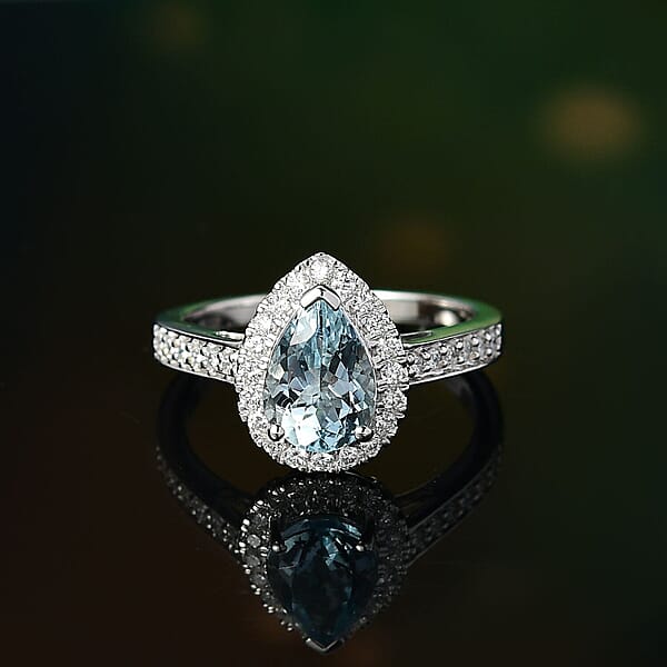 Certified & Appraised 10K White Gold AAA Mangoro Aquamarine Luxuriant Lab Grown Diamond (G-H SI) Ring (Del In 12 -15 Days) 2.02 Ctw