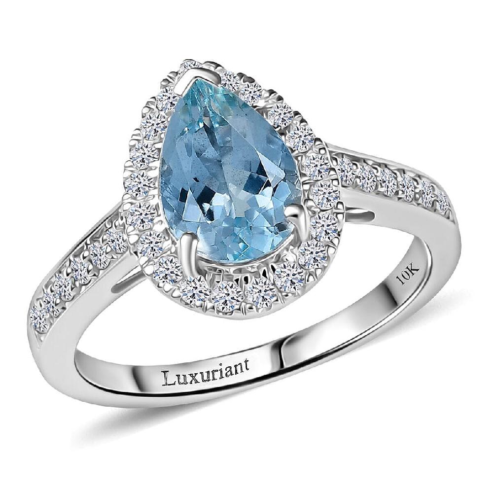 Certified & Appraised 10K White Gold AAA Mangoro Aquamarine Luxuriant Lab Grown Diamond (G-H SI) Ring (Del in 12 -15 Days) 2.02 ctw
