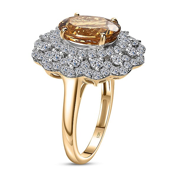 Certified & Appraised 10K Yellow Gold AAA Brazilian Heliodor Luxuriant Lab Grown Diamond (G-H SI) Ring 4.65 Ctw