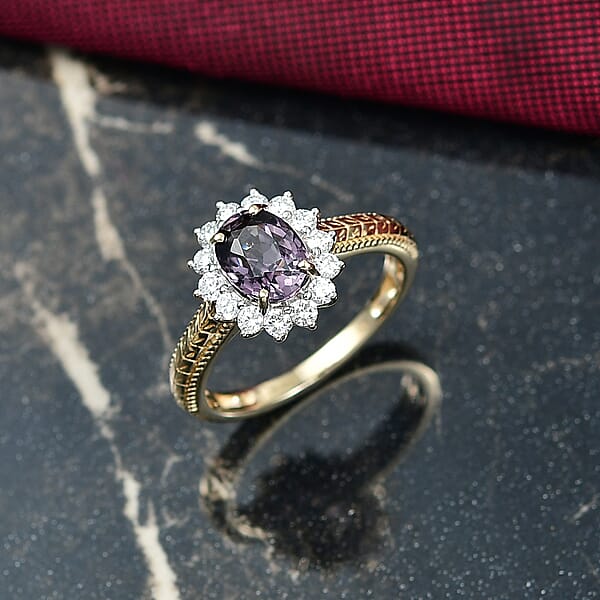 Certified & Appraised 10K Yellow Gold AAA Lavender Spinel Luxuriant Lab Grown Diamond (G-H SI) (0.42 Carat Ring 2.00 Carat Total Weight