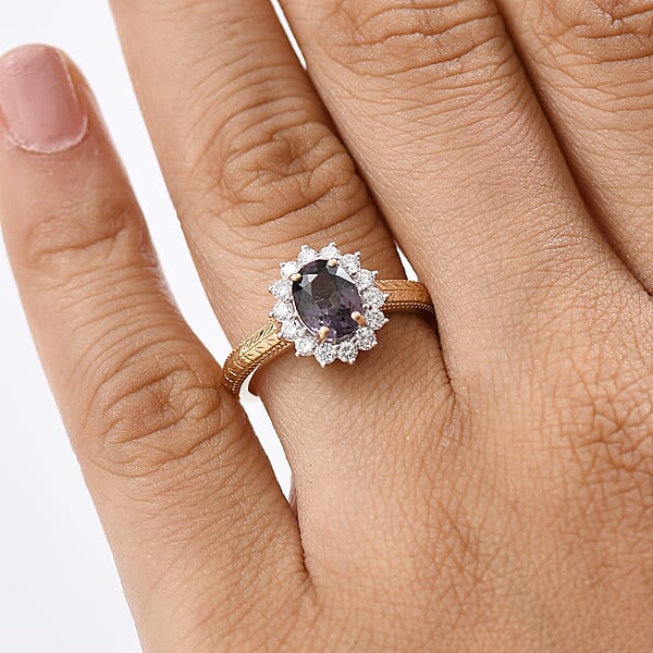Certified & Appraised 10K Yellow Gold AAA Lavender Spinel Luxuriant Lab Grown Diamond (G-H SI) (0.42 Carat Ring 2.00 Carat Total Weight
