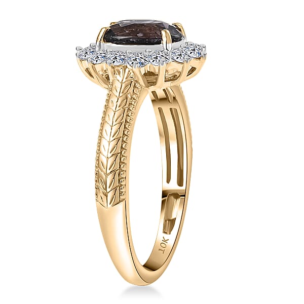 Certified & Appraised 10K Yellow Gold AAA Lavender Spinel Luxuriant Lab Grown Diamond (G-H SI) (0.42 Carat Ring 2.00 Carat Total Weight