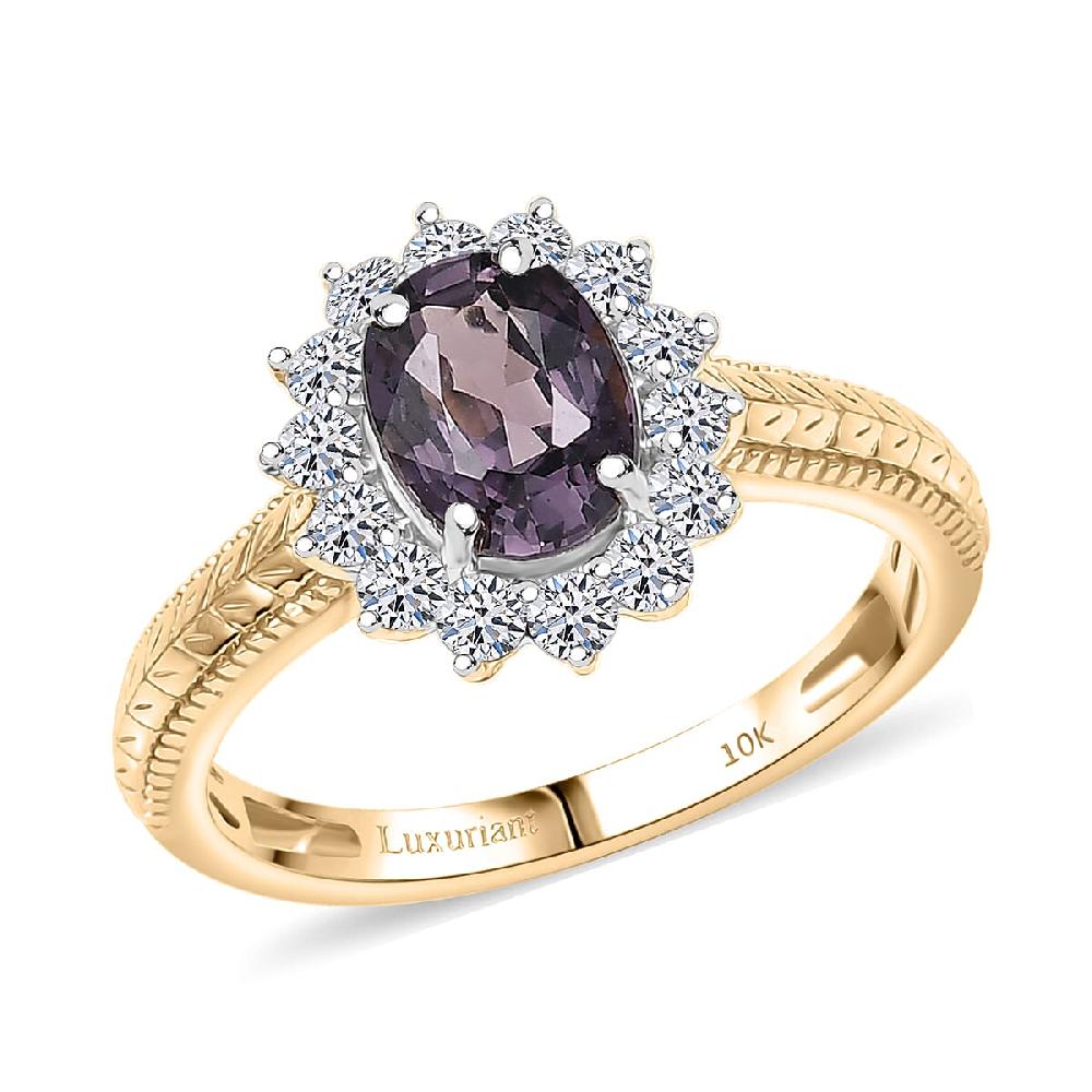 Certified & Appraised 10K Yellow Gold AAA Lavender Spinel Luxuriant Lab Grown Diamond (G-H SI) (0.42 Carat Ring 2.00 Carat Total Weight
