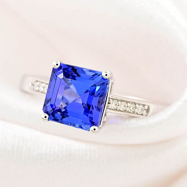 Certified & Appraised 950 Platinum AAAA Asscher Cut Tanzanite And E-F VS Diamond Ring 4.11 Grams 2.00 Ctw