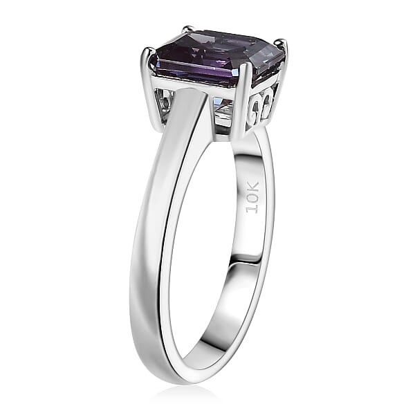 Certified & Appraised AAA Asscher Cut Luxuriant Lab Grown Alexandrite 2.95 Ctw Solitaire Ring In 10K White Gold
