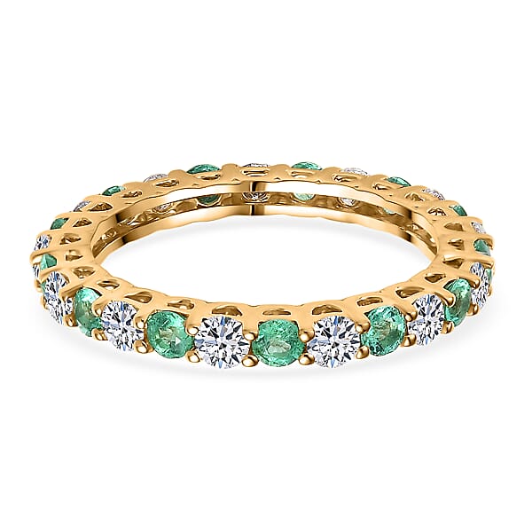 Certified & Appraised AAA Boyaca Colombian Emerald And Luxuriant Diamond G-H SI 1.55 Ctw Eternity Band Ring In 10K Yellow Gold