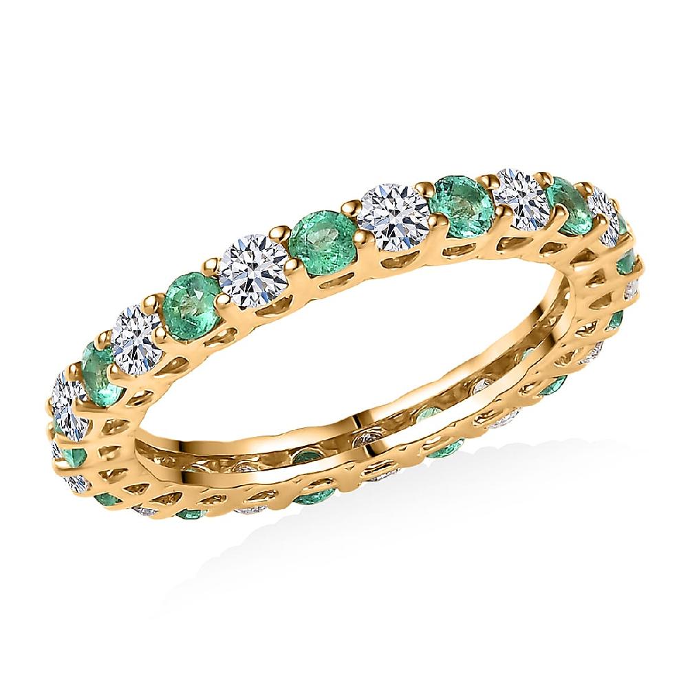 Certified & Appraised AAA Boyaca Colombian Emerald And Luxuriant Diamond G-H SI 1.55 Ctw Eternity Band Ring In 10K Yellow Gold