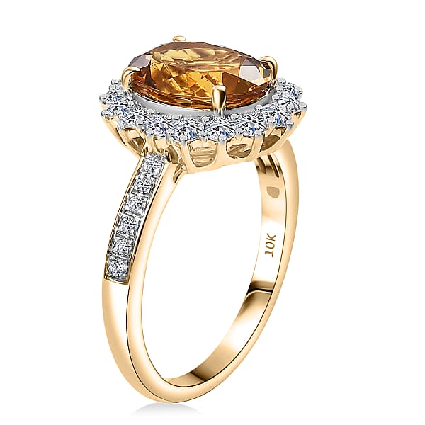 Certified & Appraised AAA Brazilian Heliodor And Luxuriant Lab Grown Diamond G-H SI 3.00 Ctw Ring In 10K Yellow Gold
