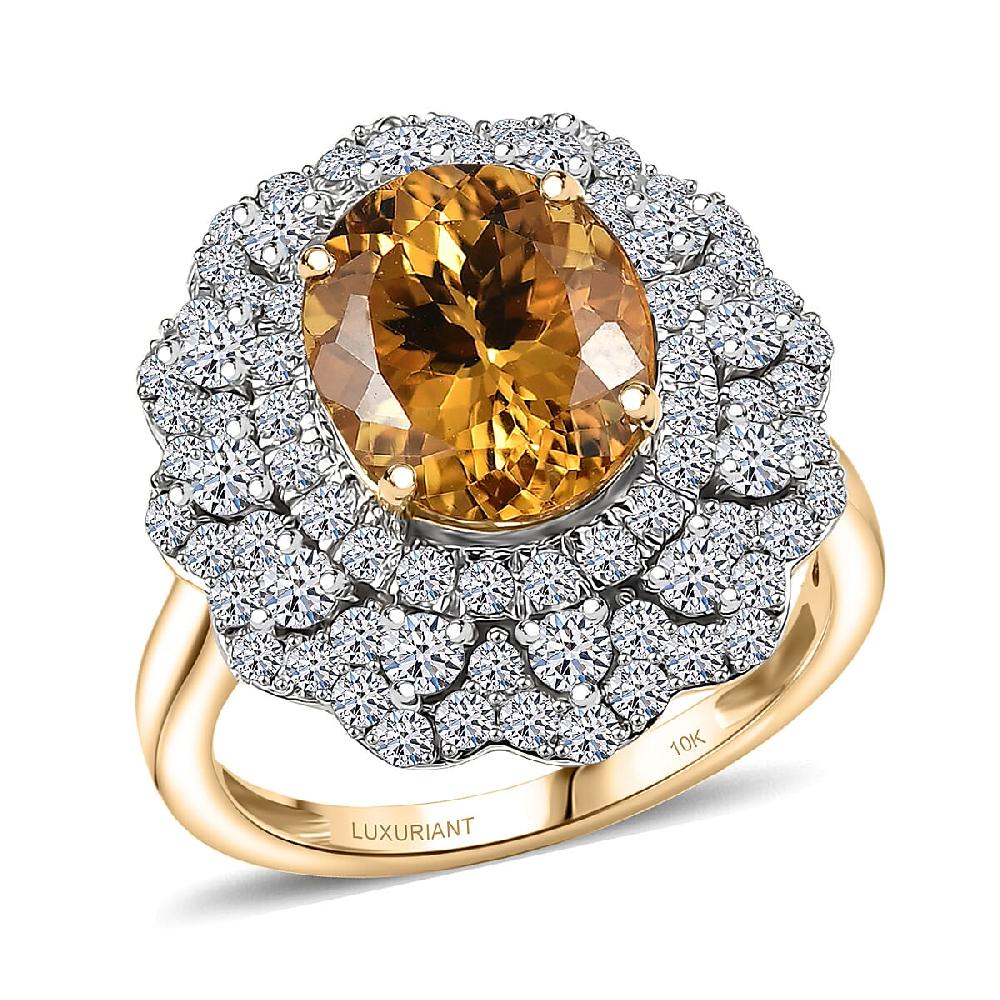 Certified & Appraised AAA Brazilian Heliodor and Luxuriant Lab Grown Diamond G-H SI 4.65 ctw Ring in 10K Yellow Gold