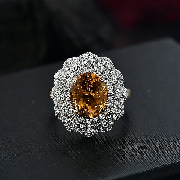 Certified & Appraised AAA Brazilian Heliodor And Luxuriant Lab Grown Diamond G-H SI 4.65 Ctw Ring In 10K Yellow Gold