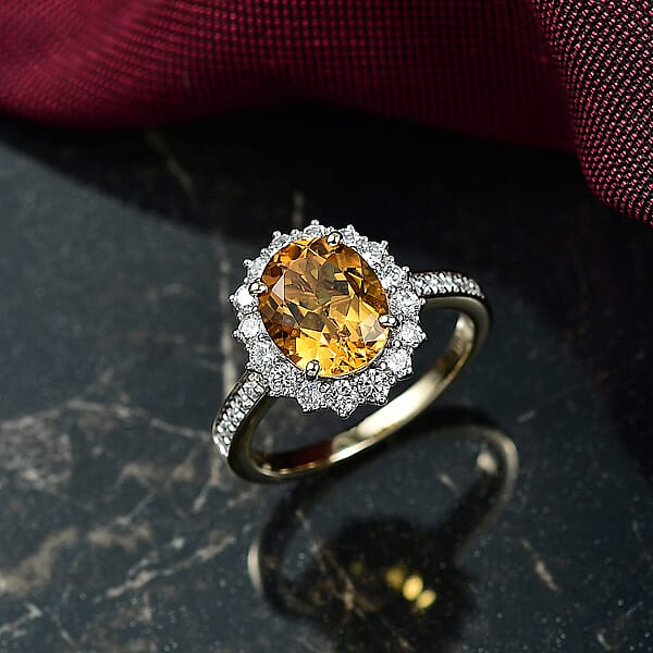 Certified & Appraised AAA Brazilian Heliodor And Luxuriant Lab Grown Diamond G-H SI 3.00 Ctw Ring In 10K Yellow Gold