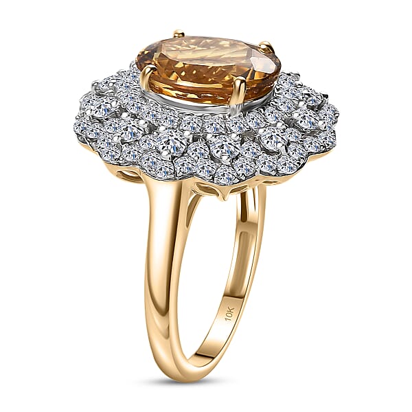 Certified & Appraised AAA Brazilian Heliodor And Luxuriant Lab Grown Diamond G-H SI 4.65 Ctw Ring In 10K Yellow Gold