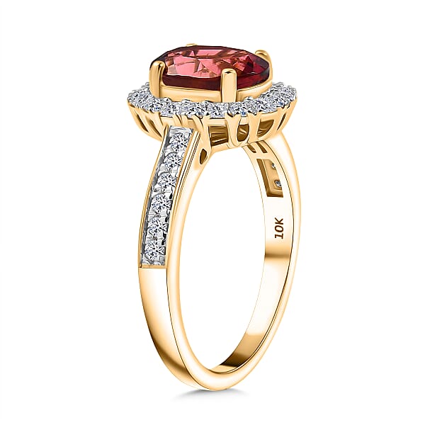 Certified & Appraised AAA Byzantine Tourmaline And G-H SI Luxuriant Lab Grown Diamond 2.75 Ctw Ring In 10K Yellow Gold