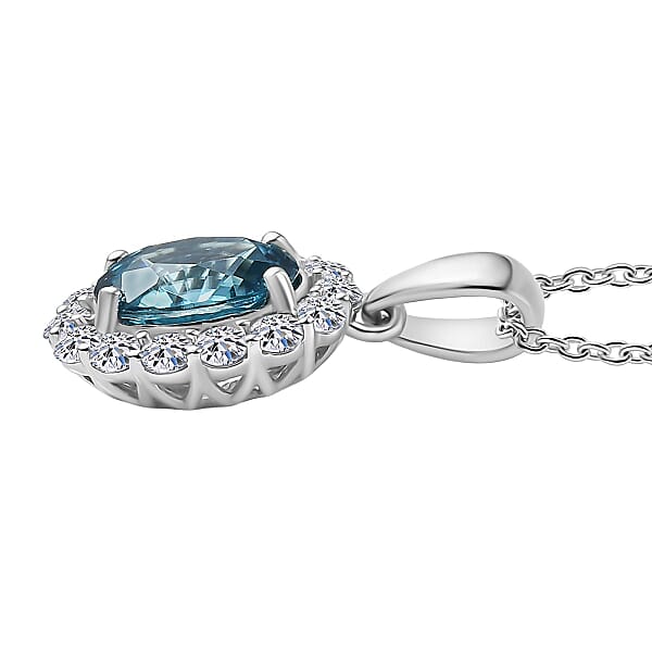 Certified & Appraised AAA Cambodian Blue Zircon And Luxuriant Lab Grown Diamond G-H SI 2.92 Ctw Pendant Necklace 20 Inches