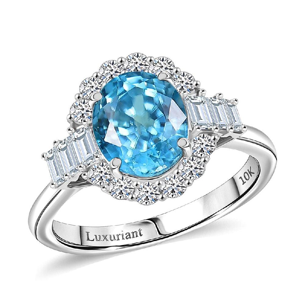 Certified & Appraised AAA Cambodian Blue Zircon and Luxuriant Lab Grown Diamond G-H SI 4.42 ctw Ring in 10K White Gold