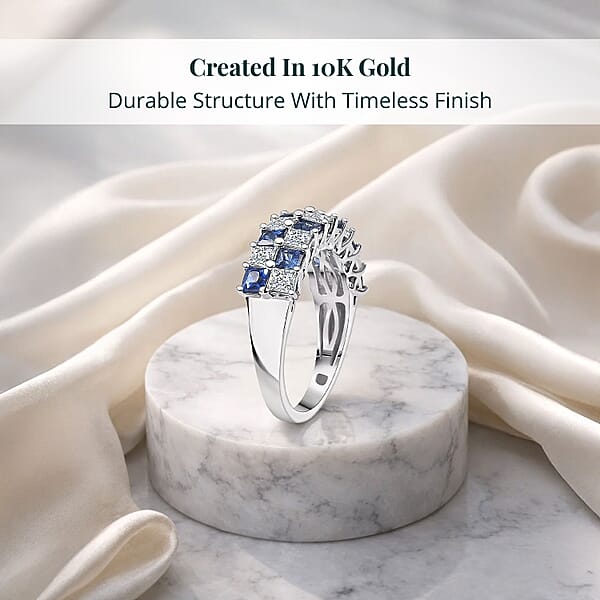 Certified & Appraised AAA Ceylon Sapphire And Luxuriant Diamond G-H SI 2.05 Ctw Ring In 10K White Gold