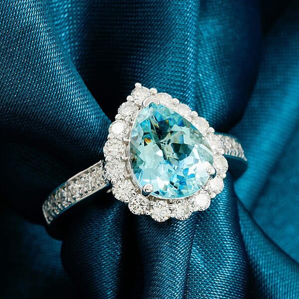 Certified & Appraised AAA Espirito Aquamarine And Luxuriant Lab Grown Diamond G-H SI 2.60 Ctw Ring In 10K White Gold
