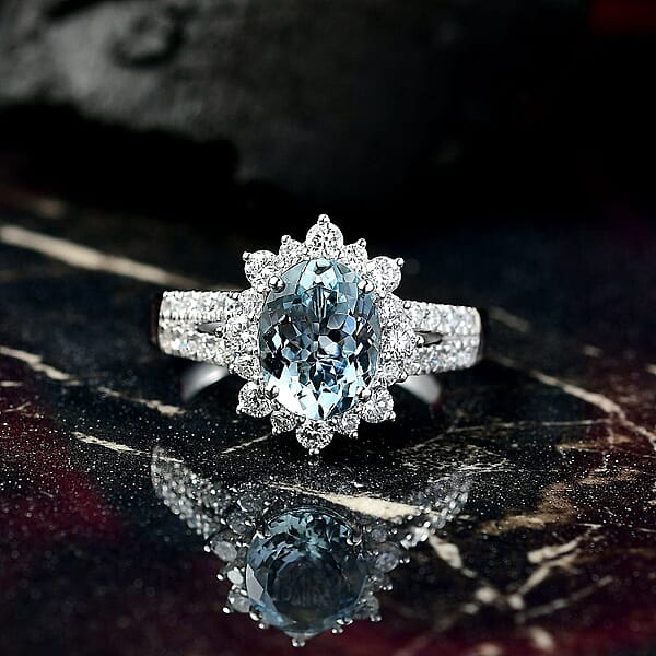Certified & Appraised AAA Espirito Aquamarine And Luxuriant Lab Grown Diamond G-H SI 2.24 Ctw Ring In 10K White Gold