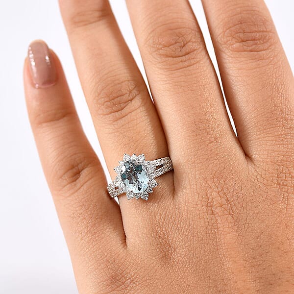 Certified & Appraised AAA Espirito Aquamarine And Luxuriant Lab Grown Diamond G-H SI 2.24 Ctw Ring In 10K White Gold