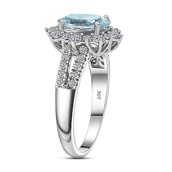 Certified & Appraised AAA Espirito Aquamarine And Luxuriant Lab Grown Diamond G-H SI 2.24 Ctw Ring In 10K White Gold