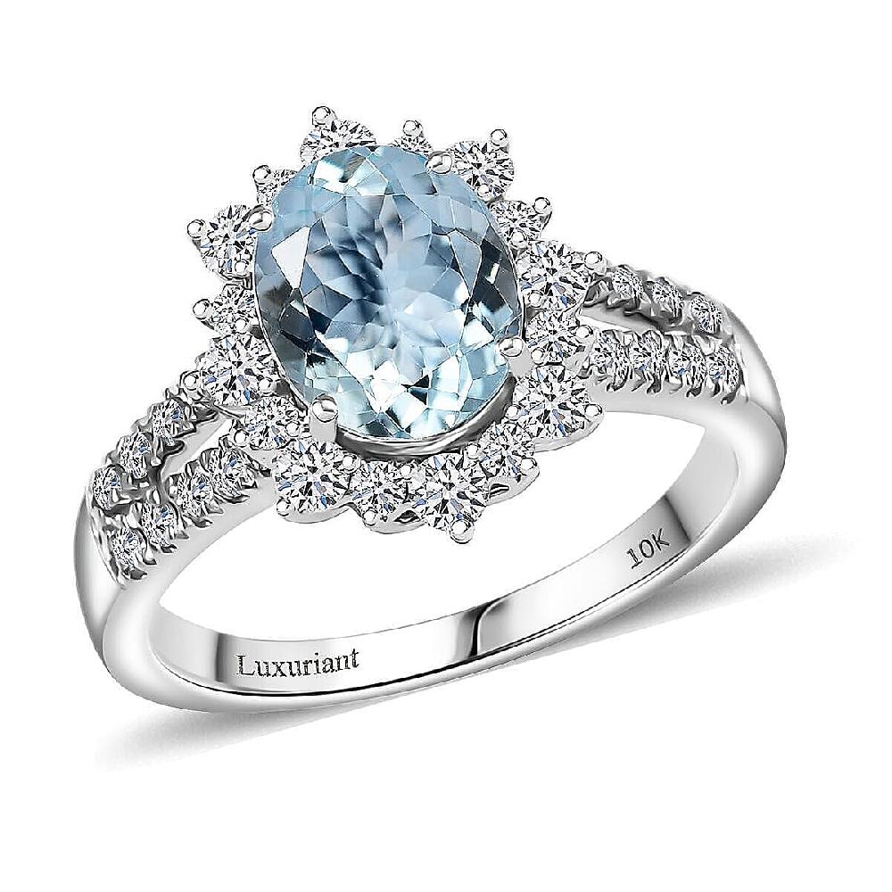 Certified & Appraised AAA Espirito Aquamarine and Luxuriant Lab Grown Diamond G-H SI 2.24 ctw Ring in 10K White Gold