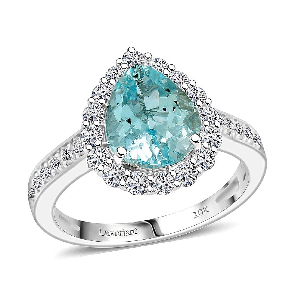 Certified & Appraised AAA Espirito Aquamarine and Luxuriant Lab Grown Diamond G-H SI 2.60 ctw Ring in 10K White Gold