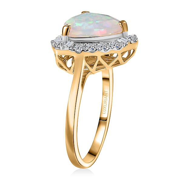 Certified & Appraised AAA Ethiopian Welo Opal And Luxuriant Diamond G-H SI 2.50 Ctw Ring In 10K Yellow Gold