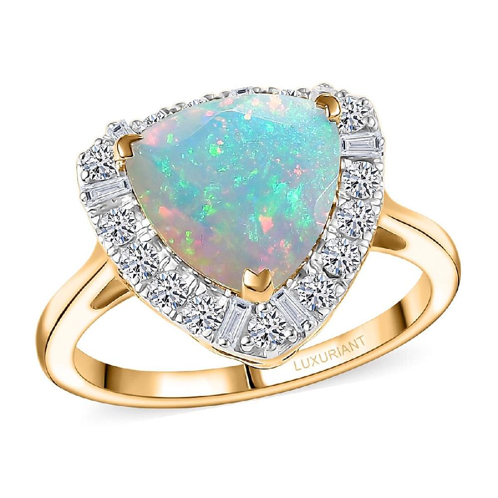 Certified & Appraised AAA Ethiopian Welo Opal and Luxuriant Diamond G-H SI 2.50 ctw Ring in 10K Yellow Gold