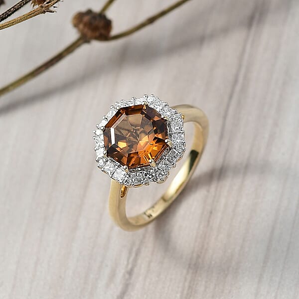 Certified & Appraised AAA Golden Turkizite And Luxuriant Lab Grown Diamond G-H SI 4.15 Ctw Ring In 10K Yellow Gold