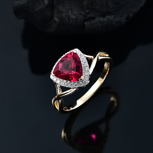 Certified & Appraised AAA Luxuriant Bixbite (LG) 10.0) And E-F VS Lab Grown Diamond 2.28 Ctw Ring In 10K Yellow Gold