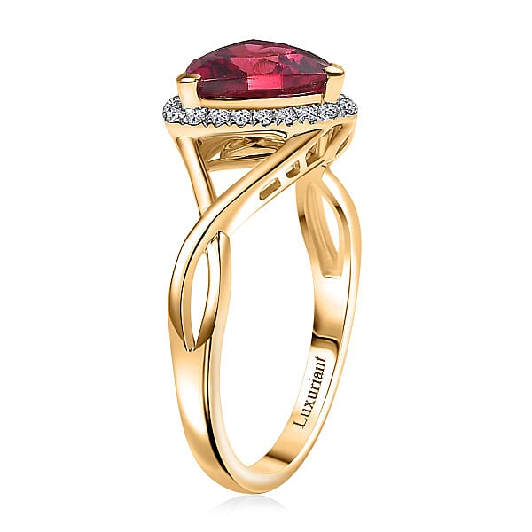 Certified & Appraised AAA Luxuriant Bixbite (LG) 10.0) And E-F VS Lab Grown Diamond 2.28 Ctw Ring In 10K Yellow Gold