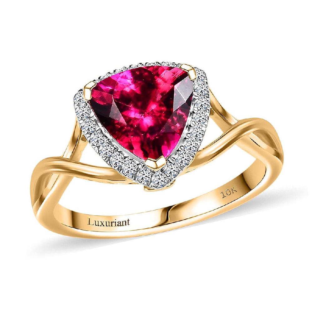 Certified & Appraised AAA Luxuriant Bixbite (LG) 10.0) and E-F VS Lab Grown Diamond 2.28 ctw Ring in 10K Yellow Gold