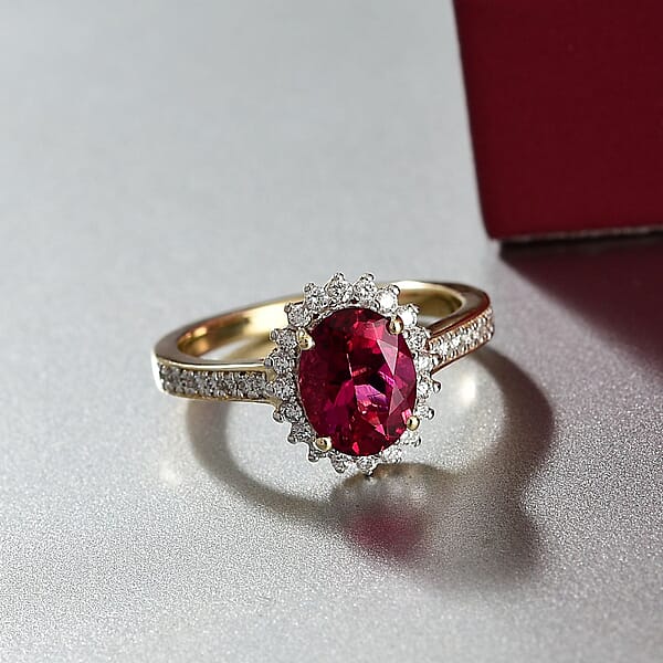 Certified & Appraised AAA Luxuriant Bixbite (LG) And E-F VS Lab Grown Diamond 2.15 Ctw Ring In 10K Yellow Gold